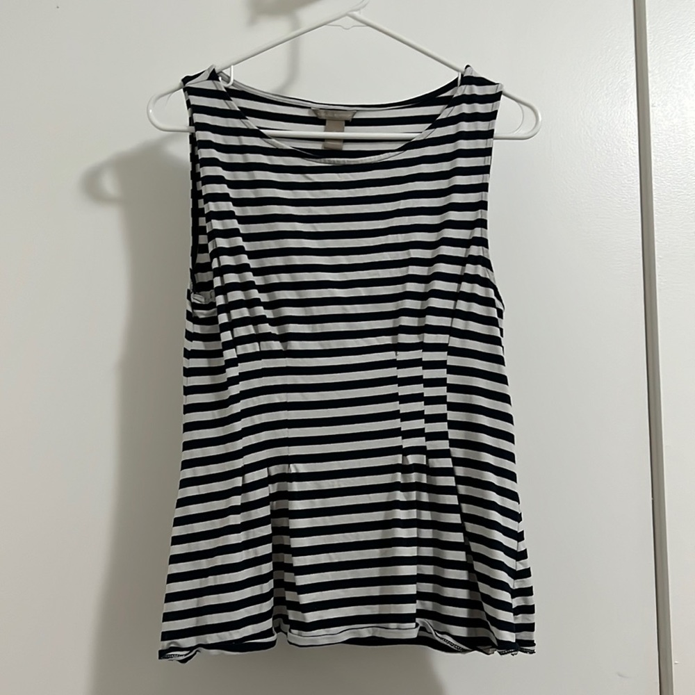 Banana Republic Navy Blue and White Striped Peplum Top Size Small